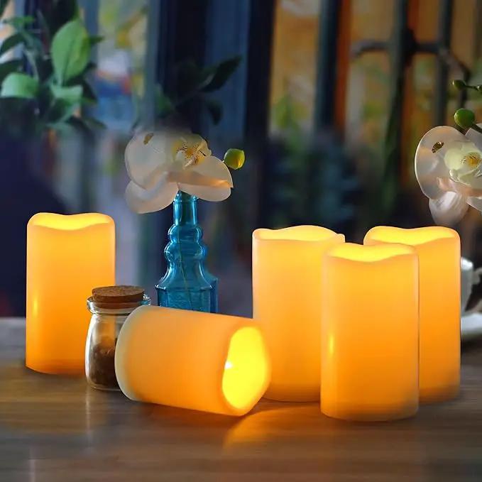 CANDLE CHOICE Waterproof Outdoor Battery Operated Flameless Candles with Remote Timer Plastic Realistic Flickering Fake Electric LED Pillars Lantern Garden Wedding Christmas Decorations 3”x5” 6 Pack by GreenHaven Gardens