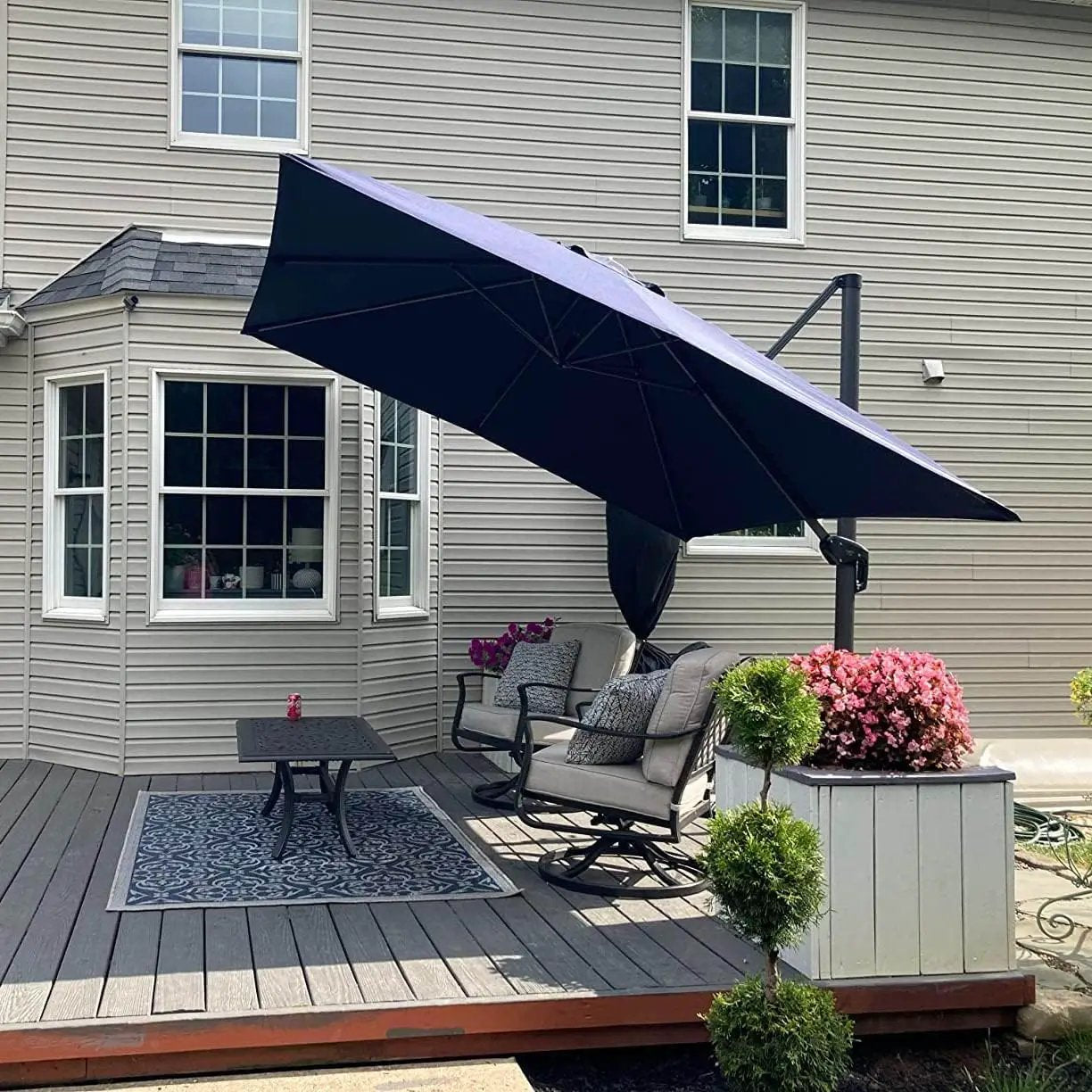 PURPLE LEAF 10 Feet Patio Umbrella Outdoor Cantilever Square Umbrella Aluminum Offset Umbrella with 360-degree Rotation for Garden Deck Pool Patio, Navy Blue by GreenHaven Gardens