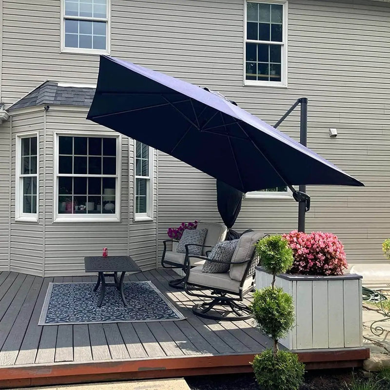 PURPLE LEAF 10 Feet Patio Umbrella Outdoor Cantilever Square Umbrella Aluminum Offset Umbrella with 360-degree Rotation for Garden Deck Pool Patio, Navy Blue by GreenHaven Gardens