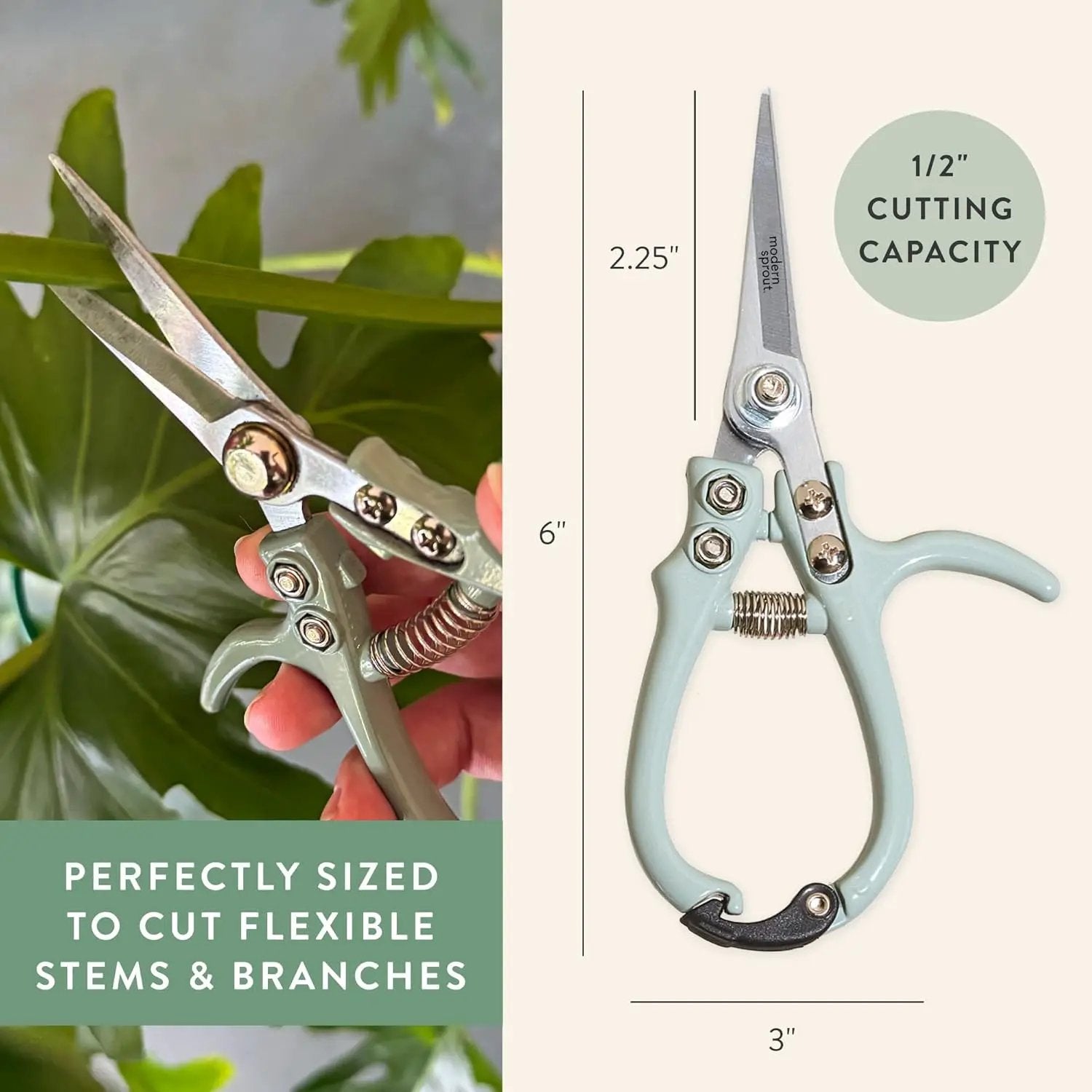 Modern Sprout Pruning Shears - Herb Snipping Scissors- Lightweight Gardening Tools W/Easy Lock - Flower Cutter Garden Shears - Carbon Steel Blade + Reusable Holster (Chartreuse, 1-Pack) by GreenHaven Gardens