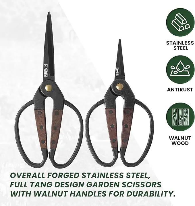 Garden Flower Bonsai Scissors,Walnut Wide Handles Pruning Gardening Scissors Floral Shears for Gardening,Succulent Harvest, and Precision Plant Trimming Care by GreenHaven Gardens