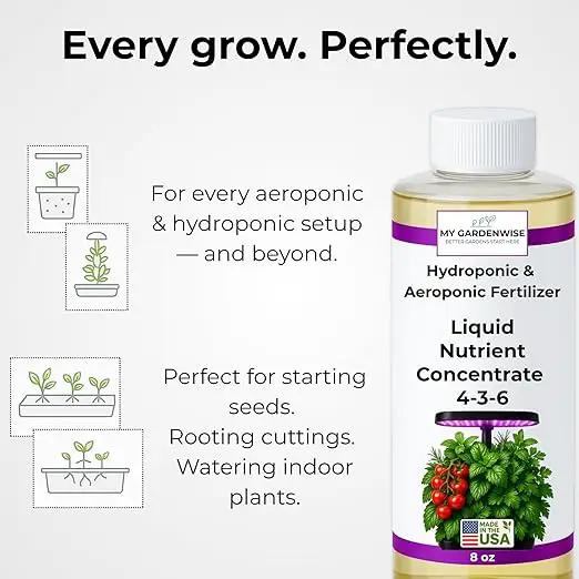 Liquid Plant Food – Hydroponics Nutrients for Indoor House Plants, Tomato, Strawberry, Lucky Bamboo, Lettuce, Vegetable Garden & Herbs – Aero Nutrients Liquid Fertilizer for All Growing Systems (8 oz) by GreenHaven Gardens