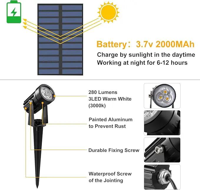 Solar Spot Lights Outdoor, Solar Landscape Spotlights IP65 Waterproof 9.8ft Cable, Auto On/Off Outdoor Wall Lights for Garden Yard Driveway Porch Walkway Pool (1-in-1 3000K Warm White 4 Pack) by GreenHaven Gardens