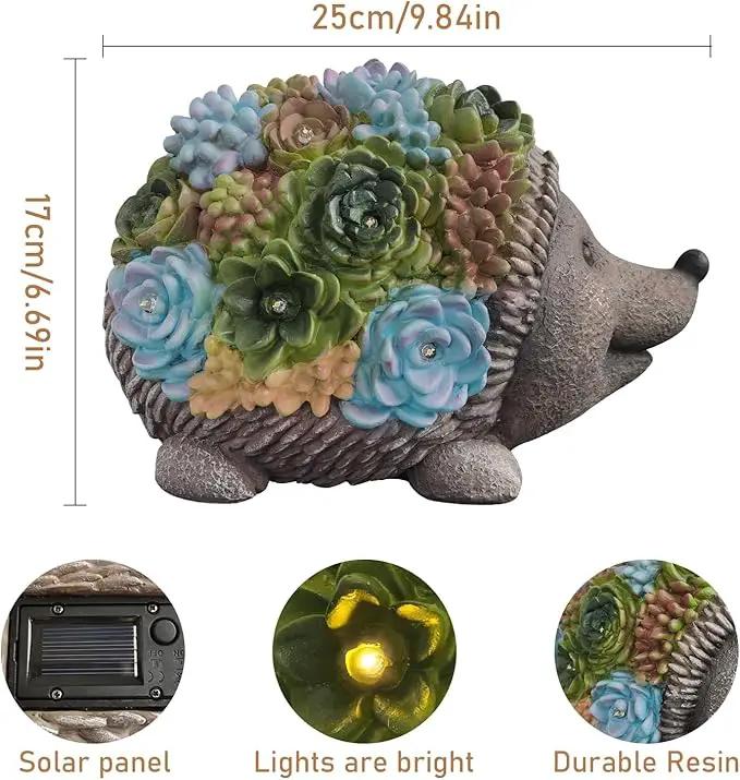 J.CARP Outdoor Solar Garden Hedgehog Statue with Succulents and 7 LED Lights, Decorations for Garden, Patio, Lawn, Outdoor Yard and Deck, Unique Housewarming Gifts by GreenHaven Gardens