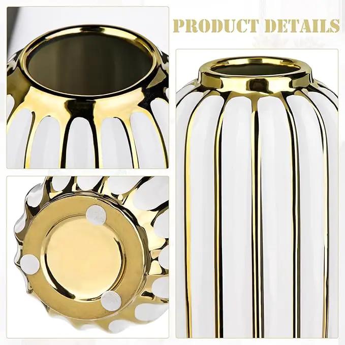 Briful Gold Plated Lantern Ceramic Vase Home Decor Creative Design Porcelain Decorative Flower Vase 11.02'' White Ceramic Vases for Wedding Anniversary Decoration by GreenHaven Gardens