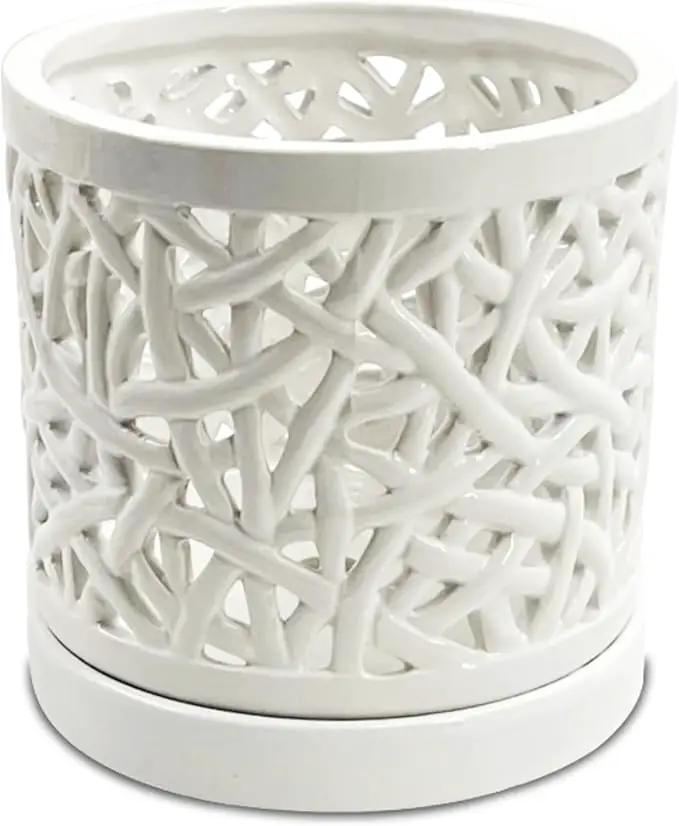 Large Ceramic Orchid Pot with Holes, 6 Inches Wide, for Indoors or Outdoors with Woven String Cut Out Design, Orchid Planters by GreenHaven Gardens
