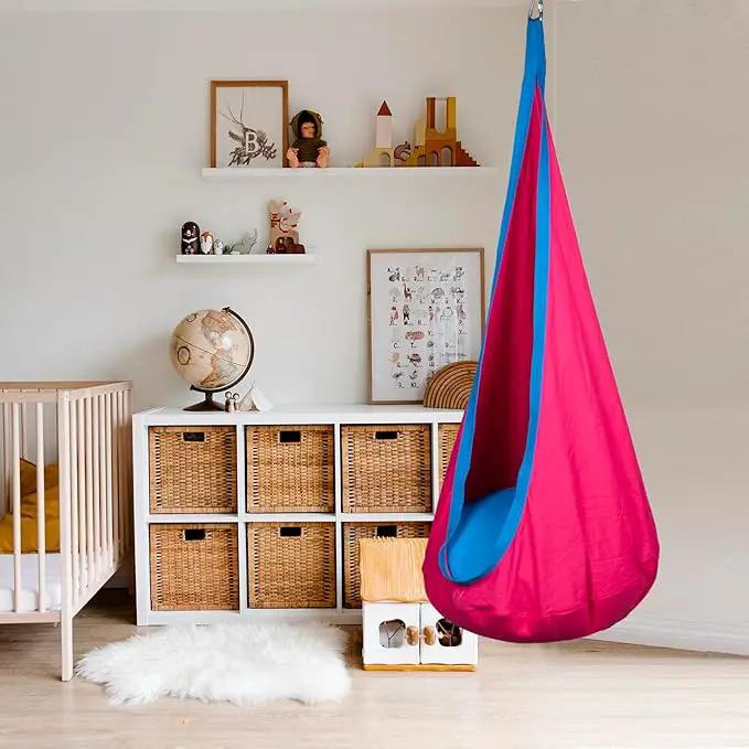 Kids Pod Swing Hanging Seat Child Hammock Chair Indoor and Outdoor Sensory Swing 100% Cotton Loading Capacity 170 lbs (Pink) by GreenHaven Gardens