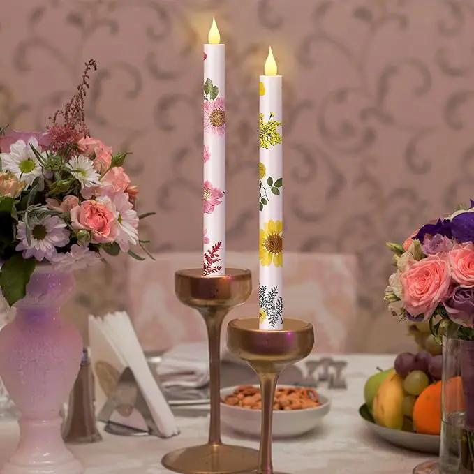 Nuanchu 6 Pcs Floral Taper Candles 10.6 Inch Pastel Flameless Candle Battery Operated Dried Flower Candlestick LED Pressed Floral Candlestick for Summer Home Wedding Dining Garden Party Decoration by GreenHaven Gardens