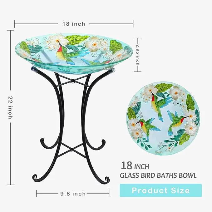 VCUTEKA 18" Outdoor Glass Birdbath with Sturdy Metal Stand for Lawn, Yard, or Garden Decor Bird Lovers Gift, Hummingbird Bird Bath Detachable, 22" Height by GreenHaven Gardens
