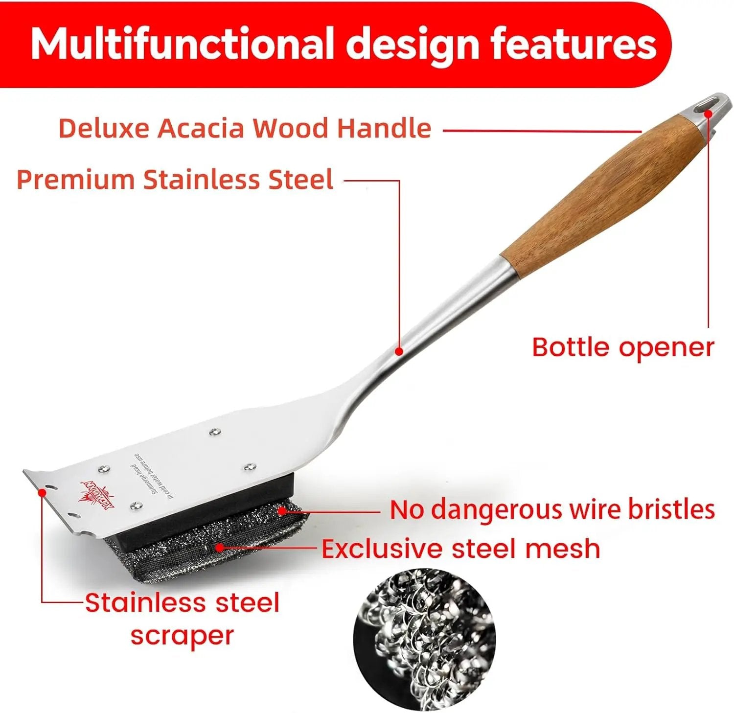 Grill Brush Bristle Free,Unique Steel Fibers Pad [Safe & Efficient] Perfect for Cast Iron/Stainless-Steel Grates - with 1 Replaceable Cleaning Head - Safe Grill Cleaner for Outdoor Grill by GreenHaven Gardens