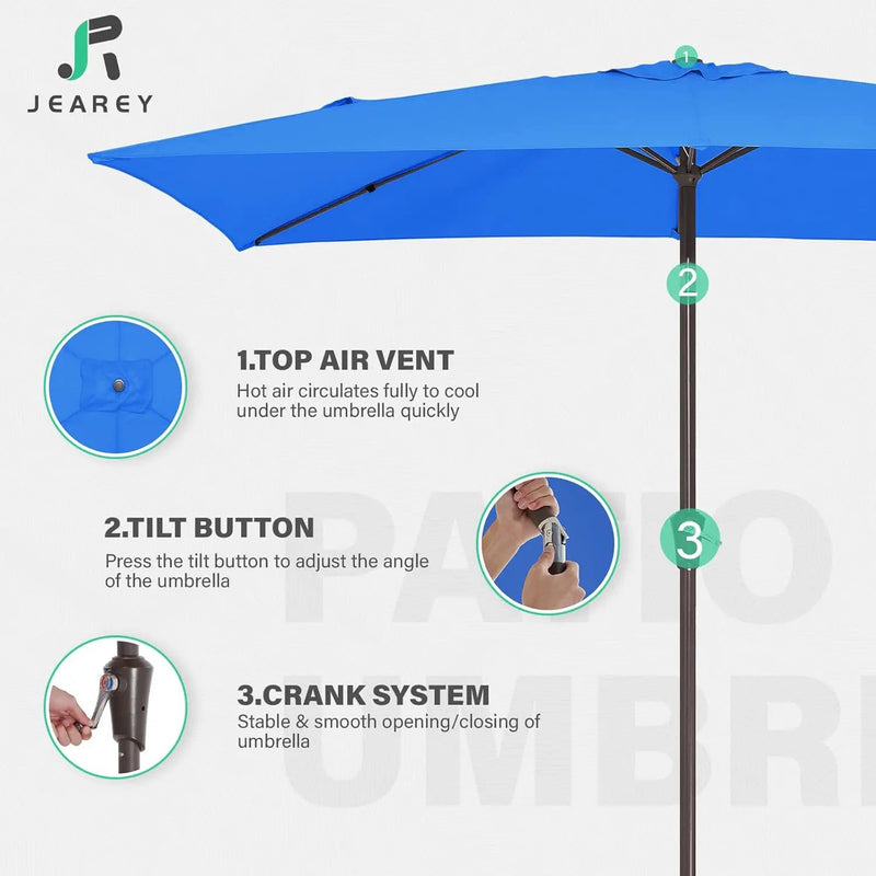 JEAREY 6.5x10 ft Rectangular Patio Umbrellas Outdoor Market Umbrella with Push Button Tilt and Crank, Rectangle Table Umbrella 6 Sturdy Ribs UV Protection for Pool Garden Backyard Deck, Royal Blue by GreenHaven Gardens