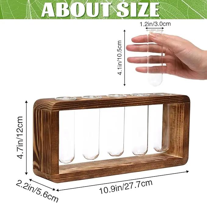 Glass Plant Propagation Station with 5 Test Tubes Planter Vase with Wooden Stand Birthday Gifts for Women Mom Plant Lovers by GreenHaven Gardens