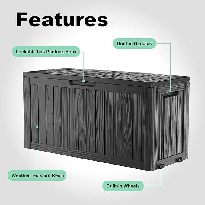 75 Gallon Resin Deck Box, Lockable Outdoor Storage Box for Patio Cushions Storage Furniture,Garden Tools, Pool Supplies, Weatherproof and UV Resistant（Black） by GreenHaven Gardens