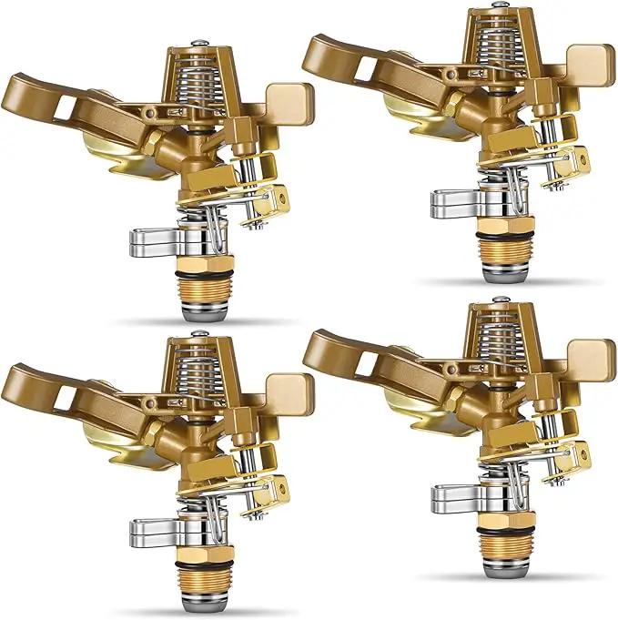 Ferraycle 4 Pieces 1/2 Inch Brass Impact Sprinkler Head with Nozzles Heavy Duty Adjustable 0-360 Degrees Impulse Sprinkler Head Lawn Watering for Yard Irrigation by GreenHaven Gardens