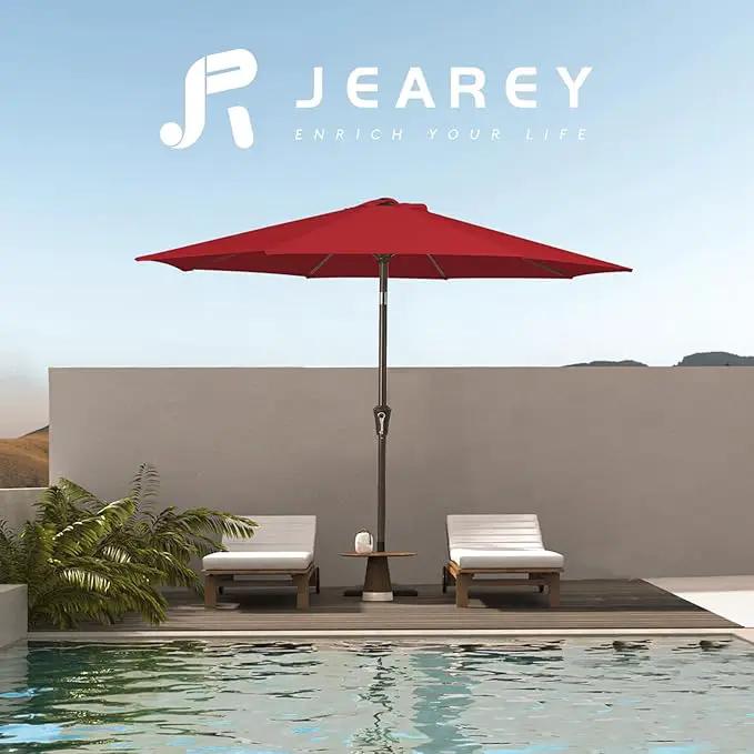 JEAREY 10FT Outdoor Patio Umbrella Outdoor Table Umbrella with Push Button Tilt and Crank, Market Umbrella 8 Sturdy Ribs UV Protection Waterproof for Pool, Garden (Light Red) by GreenHaven Gardens