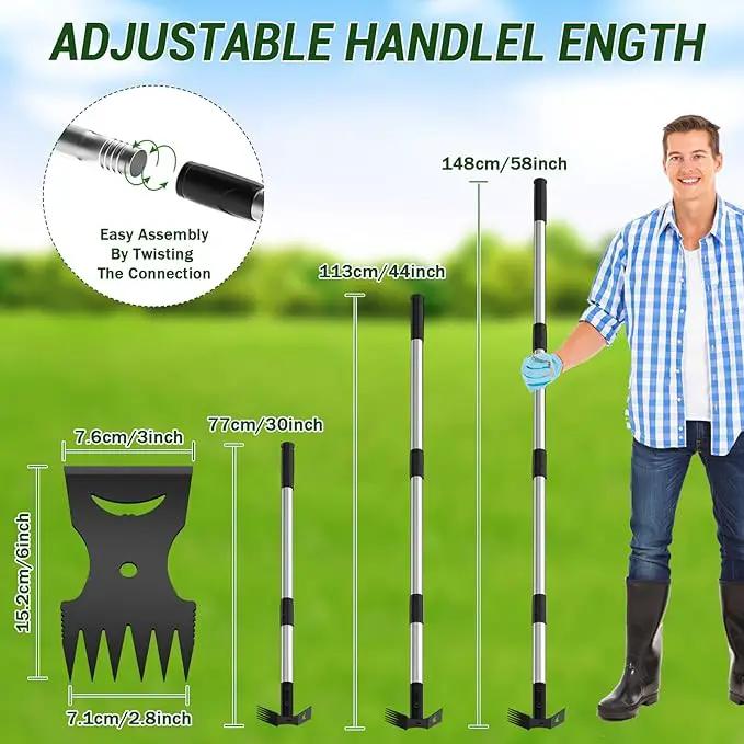 Long Handle Weed Puller Tool – 2-in-1 Handle Garden Hoe and Weed Rake, Hoe Garden Tool for Home Gardens, Lawns, and Yards by GreenHaven Gardens