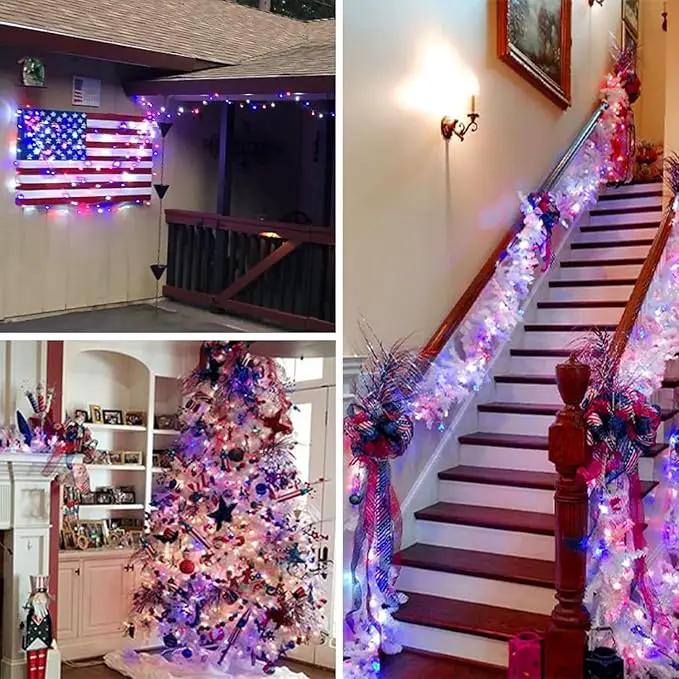 66Ft 200 LED Fairy Lights Plug in, July 4th Patriotic Waterproof String Lights with Timer for Indoor and Outdoor 8 Modes, Red White Blue American Flag Twinkle Lights for Independence Day, National Day by GreenHaven Gardens