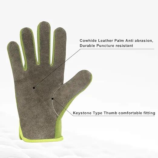 HLDD HANDLANDY Leather Work Gloves for Men & Women, Cowhide Gardening Gloves Utility Work Gloves, Mechanic Construction Driver Gloves (XL, Green) by GreenHaven Gardens