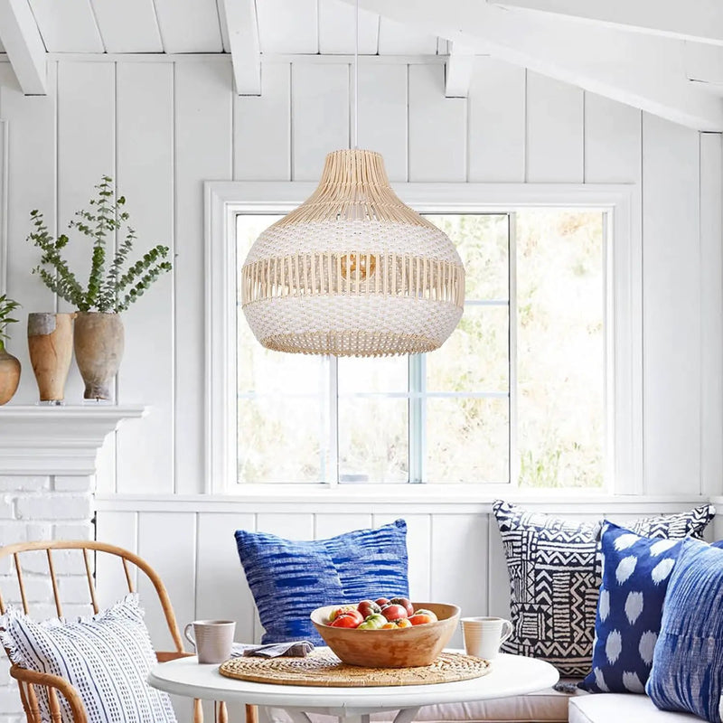 Arturesthome Rattan Chandelier for Kitchen Island,15.72" White Boho Woven Basket Pendant Light,Handmade Wicker Hanging Light for Living Room,Bedroom by GreenHaven Gardens