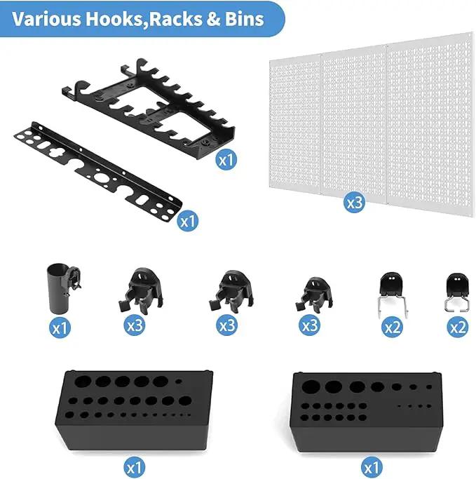 Ultrawall Peboard Storage Organizer, 48x36 inch Pegboard Wall Organizer, Metal Garage Peg Board with Toolboard, Utility Hooks, Overhead Shelf, 105pcs by GreenHaven Gardens