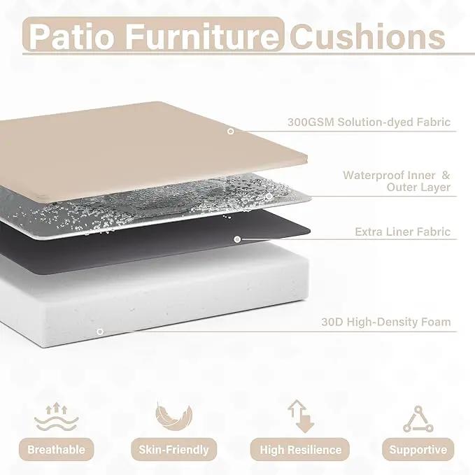 Patio Chair Cushions 17 X 16 X 3 Inch Waterproof Outdoor Seat Cushions for Patio Furniture, Outdoor Sofa Couch Pads with Ties & Handle, Set of 2, Sand by GreenHaven Gardens