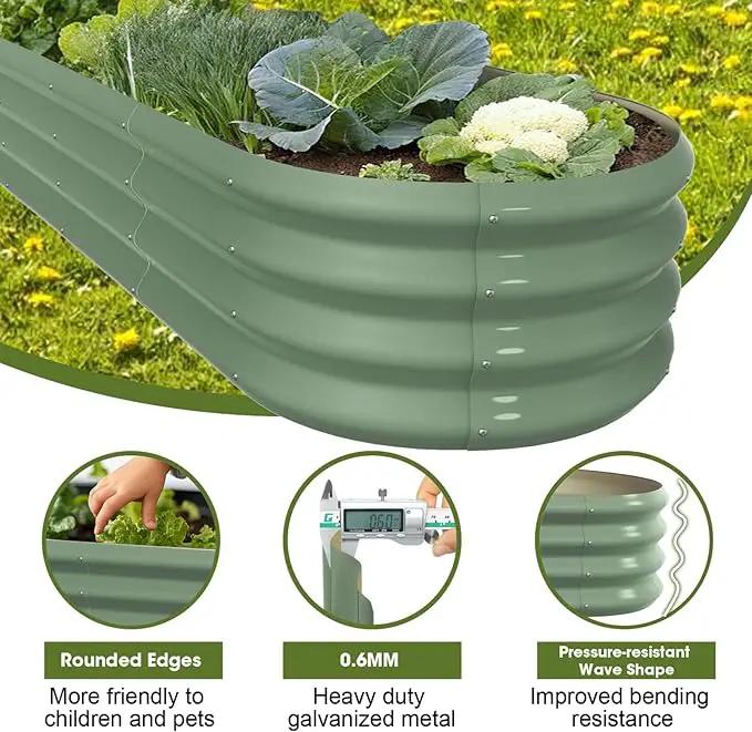 8x2x1ft Oval Galvanized Raised Garden Bed Outdoor 9-in-1 Large Metal Modular Planter Box Raised Beds for Gardening,Vegetables,Fruits,Flowers & Herbs (Green) by GreenHaven Gardens