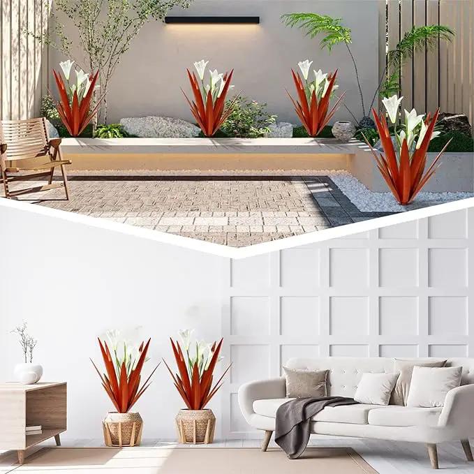 Homight Metal Agave Plant Outdoor Decoration Outdoor Garden Decoration Lily Mexican Yard Art Plant Garden Agave Lily Decorative Garden Gift… (2 Big White Lilies) by GreenHaven Gardens