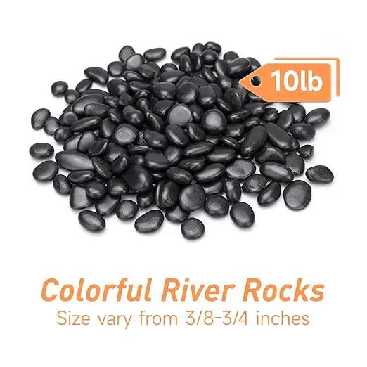 10 lbs Black Pebbles for Indoor Plants, Succulent, Bamboo, Vase, 3/8" Plant Rocks for Pots Indoor, Small River Rocks Decorative Pea Gravel, Highly Polished by GreenHaven Gardens