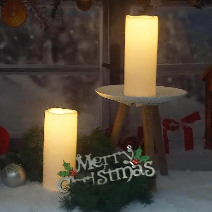 CANDLE CHOICE Waterproof Outdoor Battery Operated Flameless Candles with Remote Timer Large Tall White Plastic Bright Flickering Electric LED Pillars Lantern Patio Garden Decoration 4x10 Inches 2 Pack by GreenHaven Gardens