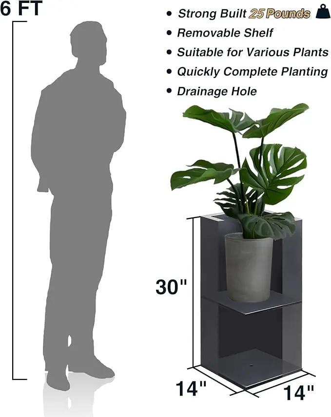 Metallic Heavy Tall Outdoor/Indoor Planter Box, Seamless Metal Planter, Rectangular, 14”Lx14”Wx30”H, 25 Pounds, Dark Gray, No Assembly, 1 Pack by GreenHaven Gardens