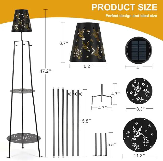 47.2'' Outdoor Metal Solar Floor Lamps with 2 Plant Stand Hummingbird Solar Lights Waterproof Solar Powered Street Lights Garden Decorative Lantern for Yard Pathway Deck Patio Porch Driveway Decor by GreenHaven Gardens