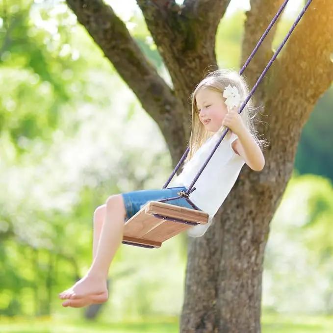 Teak Wooden Swing, Outdoor Wood Tree Swing Seat for Kids or Adults for Backyard Columpio, Height Adjustable (20.5x7.5inch) by GreenHaven Gardens