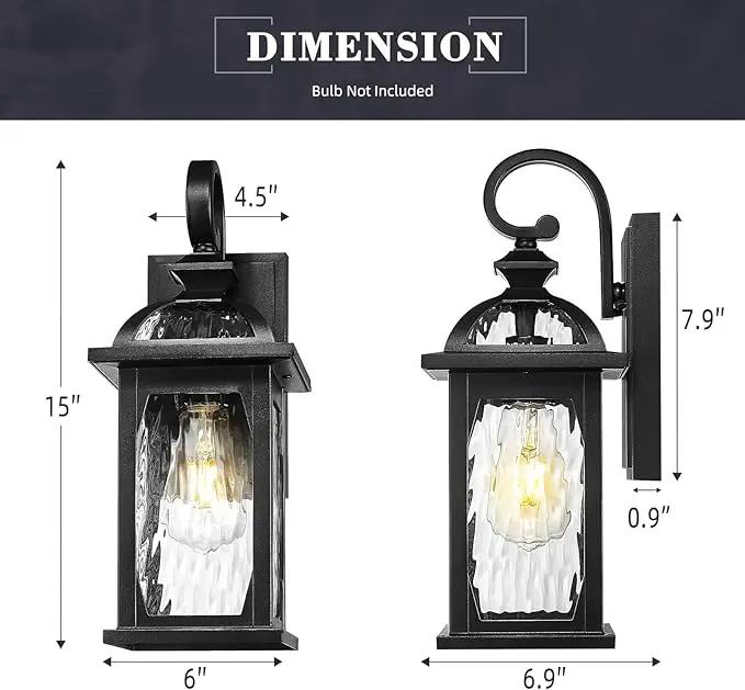 zeyu 15 Inch Outdoor Wall Lights Exterior, Outdoor Patio Light Fixture for Garden Porch, Die-Cast Aluminum with Water Ripple Glass, Black Finish, ZD100B BK-WP by GreenHaven Gardens