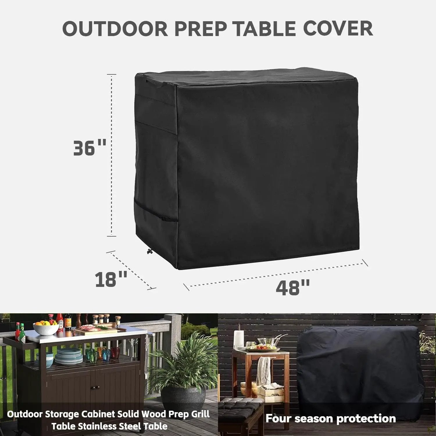 Outdoor Prep Table Cover- Heavy Duty Waterproof Cover for Outdoor Wicker Bar Cart, Compatible with 48 Inch Outdoor Beverage Serving Cart and Storage Cabinet Black by GreenHaven Gardens