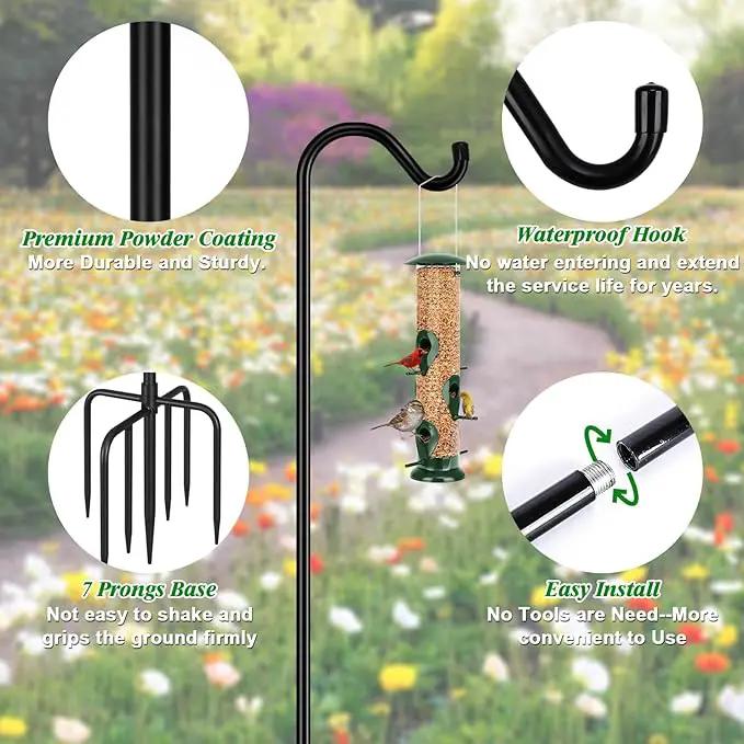 FEED GARDEN Shepards Hooks for Outdoor Bird Feeder Pole 76 Inch Adjustable Tall Heavy Duty Shepherds Hooks for Hanging Plant Baskets, Solar Lights, Wedding Decor, Lanterns, Black (2 Pack) by GreenHaven Gardens