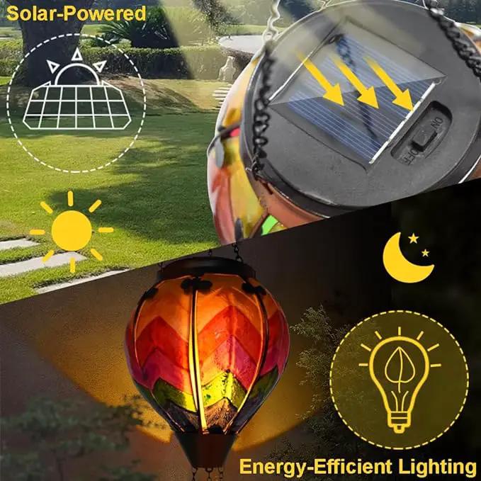 2PCS Solar Hot Air Balloon Lanterns with Flame with Shepherd's Hooks, Glass Hanging Flickering Lights Outdoor Waterproof for Garden Tree Yard Patio Mother's Day Gift, 18" H Wavy-Colorful by GreenHaven Gardens