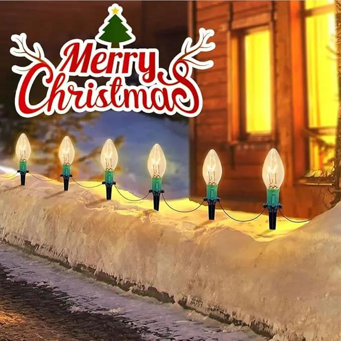 C9 Christmas Pathway Lights, 38FT Clear Christmas Pathway String Lights with 25 Incandescent Bulbs and Stakes for Outdoor Walkway Driveway Backyard Christmas Decorations, Warm White by GreenHaven Gardens