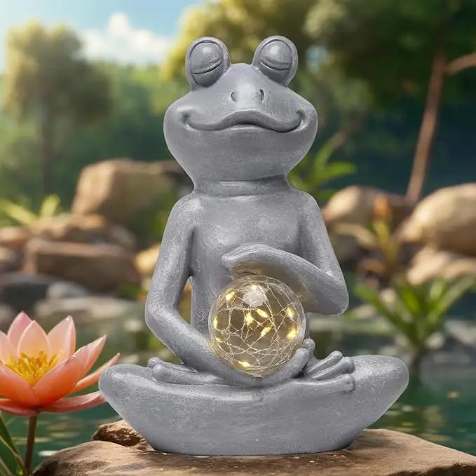 halpssfm Solar Meditating Yoga Frog Statue - Housewarming Gifts for Women/Mom - Zen Garden Figurines for Lawn, Patio, Yard, Porch Decor - Gift Ideas by GreenHaven Gardens