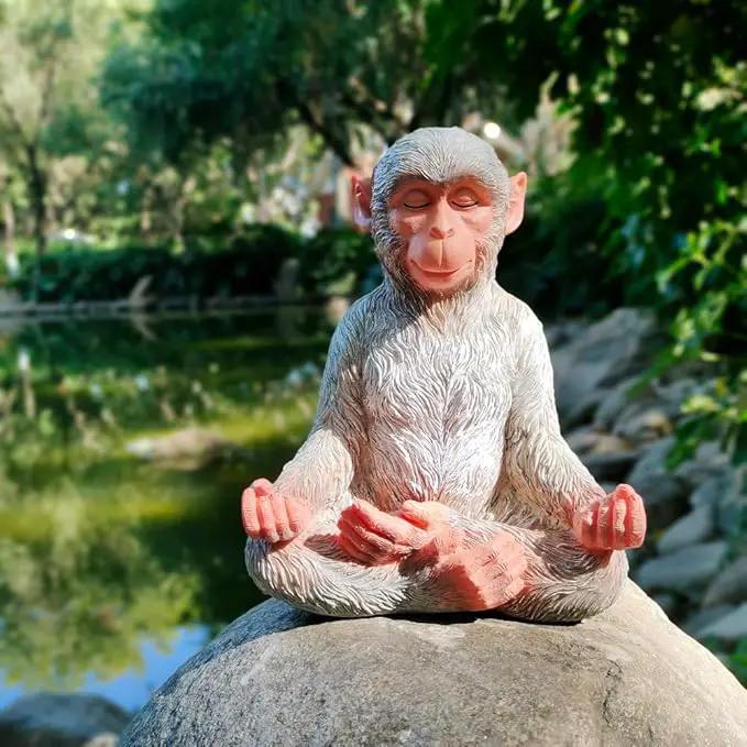 Meditation Monkey Stretching Monkey Statue-Resin Zen Animal Yoga Figurine for Outdoor Lawn Decor for Flower Beds, Fairy Gardens, and More by GreenHaven Gardens