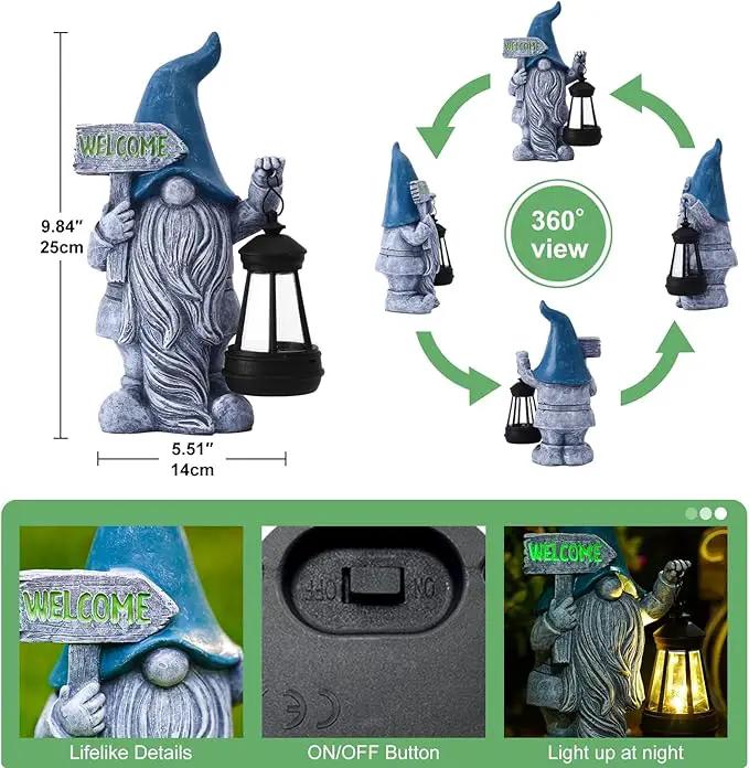 Welcome Gnomes with Solar Lantern - Garden Gnomes with Solar Lights, for Mom or Women, Housewarming Gnome Decorations by GreenHaven Gardens