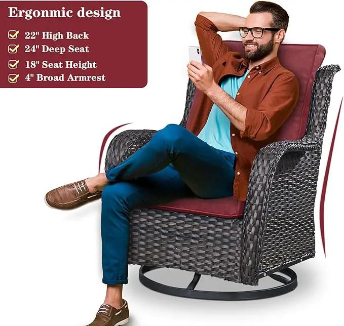 Outdoor Swivel Rocker Patio Chairs - 360 Degree Swivel Glider Seating Wicker Rocking Chairs Set of 2 with High Back Deep Seat for Porch Balcony Deck, Brown/Red by GreenHaven Gardens