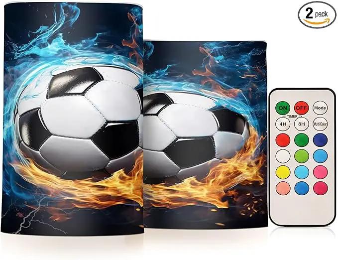 Flickering Flameless Candles, Soccer Ball LED Candles with Remote Timer, Set of 2 Battery Operated Candle for Valentine Wedding Birthday by GreenHaven Gardens