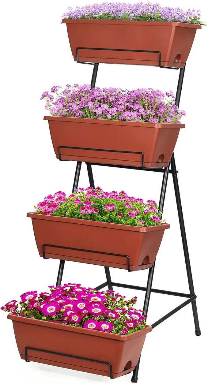 Tuenort Vertical Raised Garden Bed 4 Tiers Planter Box Freestanding Garden Planter with 4 Container Boxes for Growing Vegetables Herbs Flowers on Patio Balcony Red by GreenHaven Gardens