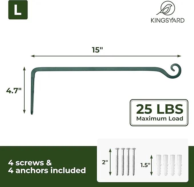 Kingsyard 2-Pack Wall Plant Hanger Outdoor - Heavy Duty Metal Hanging Bracket Hooks for Hanging Plant Bird Feeders Lanterns Wind Chimes Outdoor & Indoor, 15-Inch/Green by GreenHaven Gardens