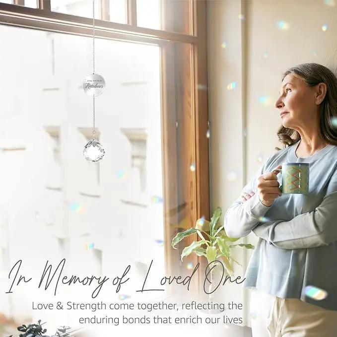 Memorial Gifts for Loss of Loved One, Unique Sympathy Idea, Clear Crystal Ball Grief Suncatcher, Rainbow Bereavement Box for Mom Dad Husband Son Daughter by GreenHaven Gardens