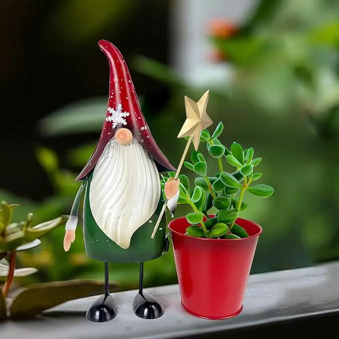 HONGLAND Outdoor Decorations Metal Gnome Yard Art Garden Gnomes Statue 13 Inch Santa Figurine, Succulent Flower Pot, Fun Metal Planter by GreenHaven Gardens