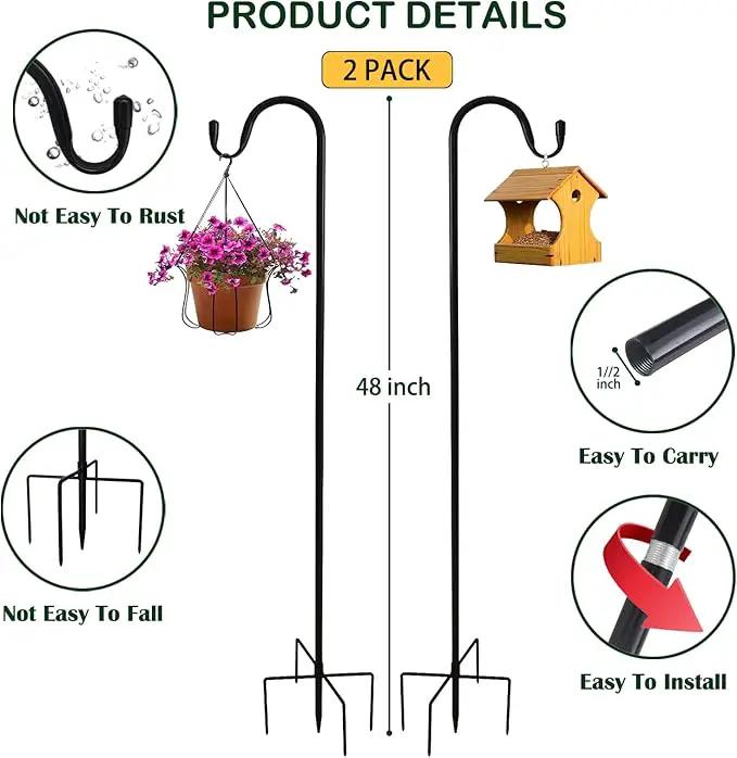 TIEBOLA Shepherd Hooks 2 Pack - 48 Inches High 1/2 Inch Thick Adjustable Rust Resistant Shepards Hooks with 5 Prong Base for Hanger Holder, Wedding Decor, Lanterns, Flower Basket, Bird Feeder. by GreenHaven Gardens