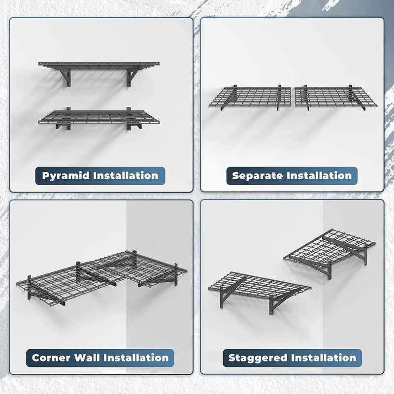 2 Pack Heavy Duty Garage Wall Shelving Set (2x3ft), Wall Mounted Garage Shelves 500lbs Capacity, 24"x72" Wall Shelf Storage Rack Floating Shelves, Black by GreenHaven Gardens