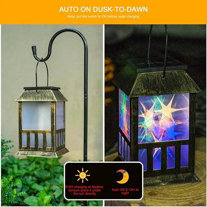 Solar Lanterns Outdoor Waterproof, Pathway Lights Hanging Lights with 3D Lighting Effects, Solar & USB C Charging, Metal Garden Decor Lights for Landscape Yard Patio Lawn Driveway, RGB Light 1 Pack by GreenHaven Gardens