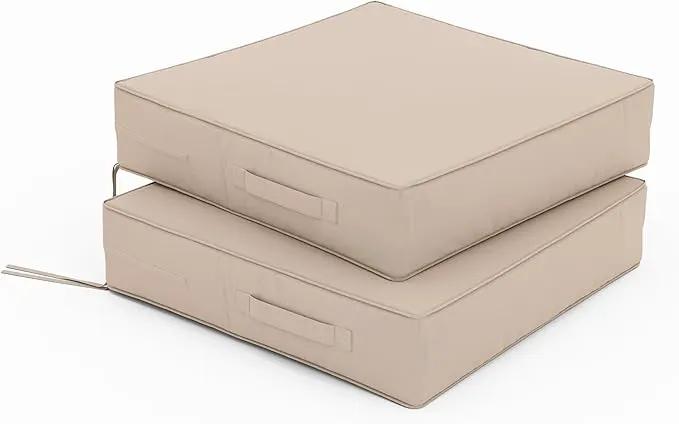 Patio Chair Cushions 19 X 19 X 4 Inch Waterproof Outdoor Seat Cushions for Patio Furniture, Outdoor Sofa Couch Pads with Ties & Handle, Set of 2, Sand by GreenHaven Gardens
